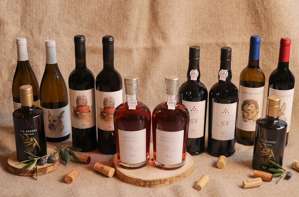 Premium pack composed by white wines, red wines, Port wines and organic olive oils from the Six Senses brand